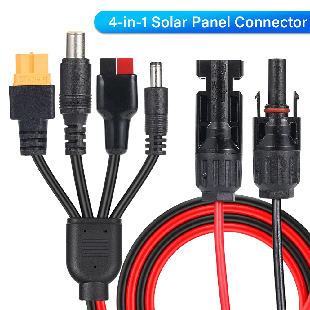 Solar Panel Adapter 4 Pin 4-in-1 solar panel connector to XT60/DC5521/DC7909 Solar Panel ...