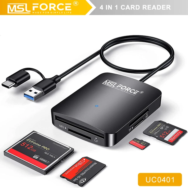 4 In 1 USB 3.0 USB C Memory Card Reader SD TF CF MS Compact Flash