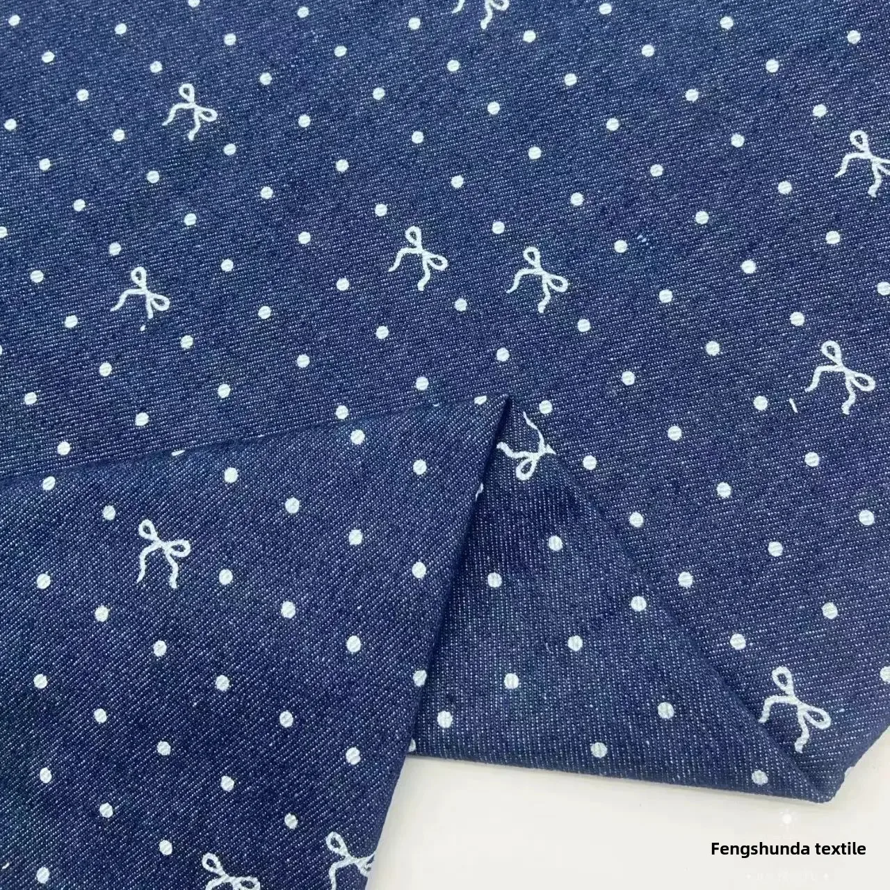 Floral Embroidery Polka Dot Butterfly Knot Denim Washed Fabric Clothing Outerwear Pants Skirt Material for Children And Adults