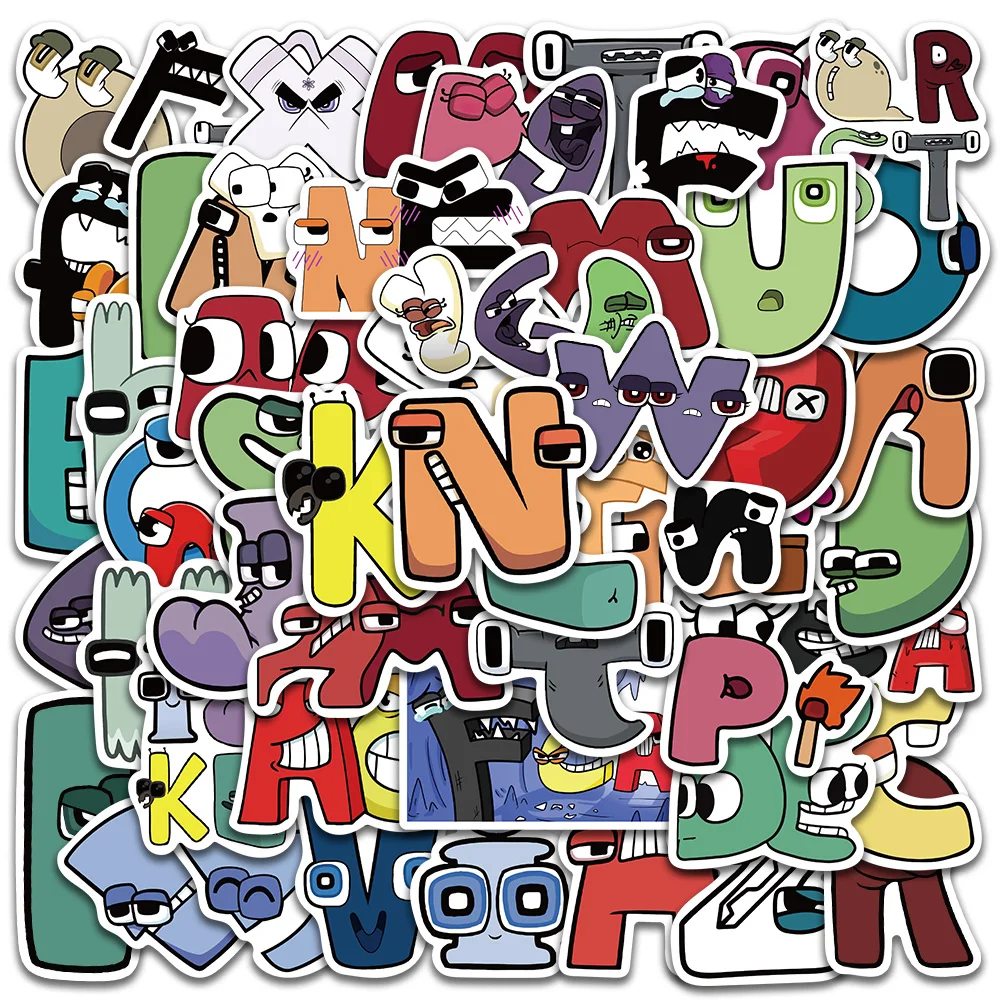 52Pcs Cartoon Game Alphabet Lore Stickers for Laptop Skateboard