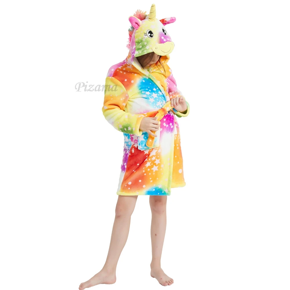 Bath Robes Kids Pijama Nina Invierno Pijama Infantil Meninas Winter Warm Flannel Unicorn Kigurumi Pajamas Children's Bathrobes