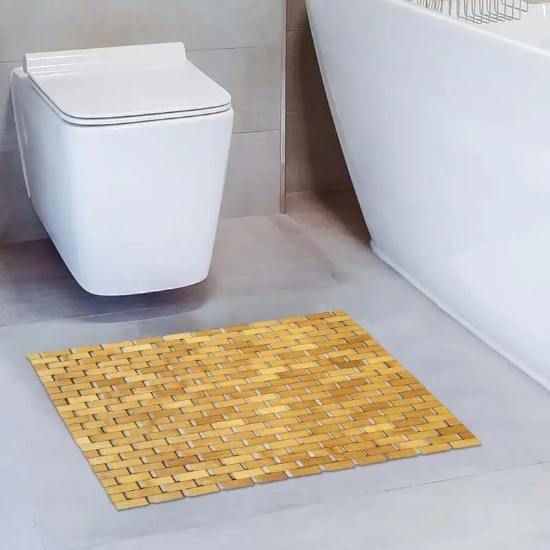 Alfombra de baño de bambú para baño, ducha de madera, impermeable,  antideslizante, accesorios de 16 x 24 pulgadas, fácil de limpiar, natural,  1 unidad