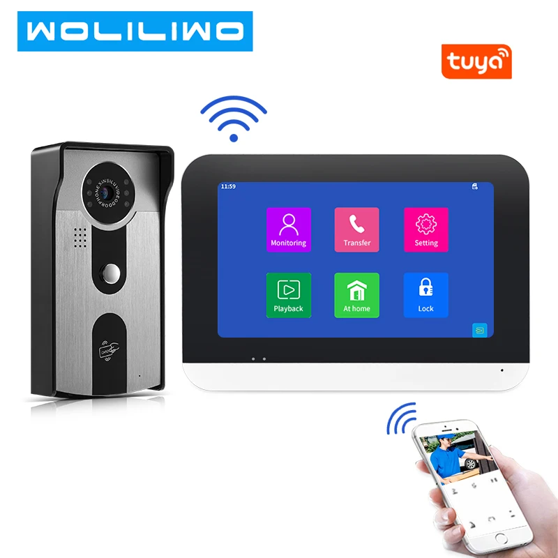 

New Arrival TUYA 7 Inch Touch Screen Home Securitry Smart WIFI Video Door Phone 4-Wired 1080P Audio Doorbell Camera For Villa