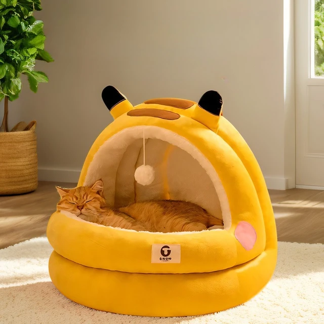 New Cute Mongolian Yurt Pet Nest Home Pet Supplies Semi Closed Panda Nest Fun Cat Playful Autumn and Winter Warm Dog Nest 3