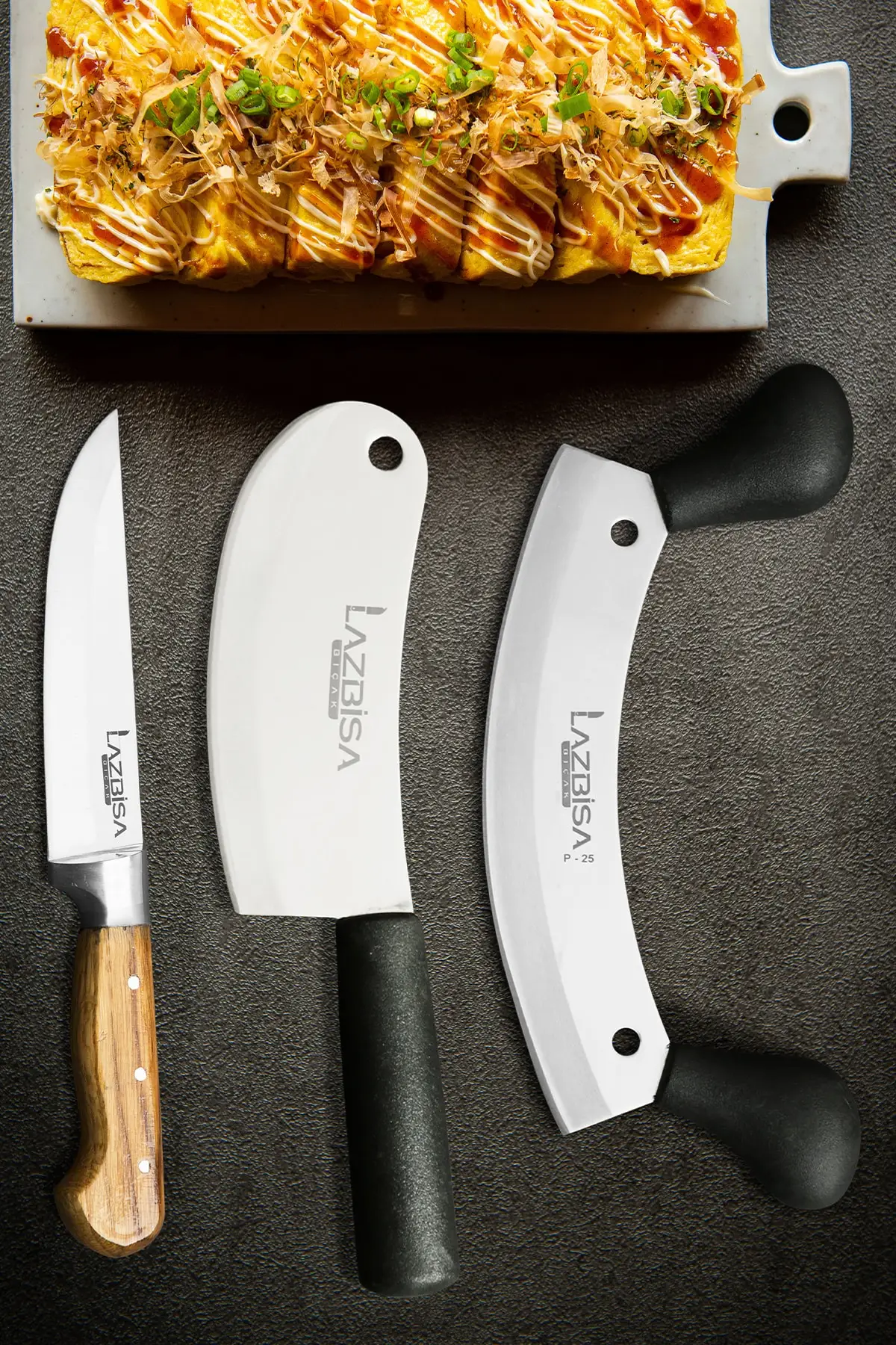 

Kitchen Accesories Knife Set 3 Pcs. Onion Pizza Patty Knife Mincer Chopper Meat Bread Vegetables Stainless Steel