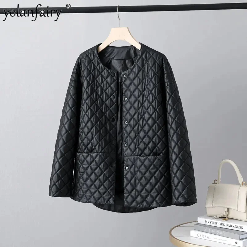 

Winter 2023 New 100% Real Leather Cotton Padded Jacket Women Clothing Female Parkas Loose Casual Coat Jaqueta De Couro Feminina