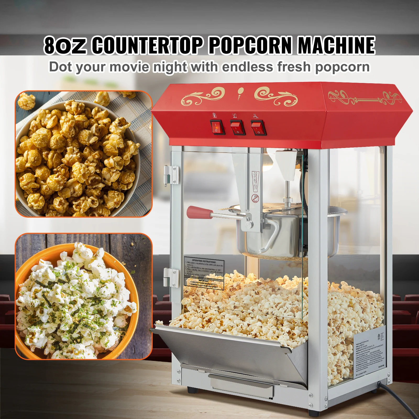 Commercial Countertop Popcorn Machine with Tempered Glass
