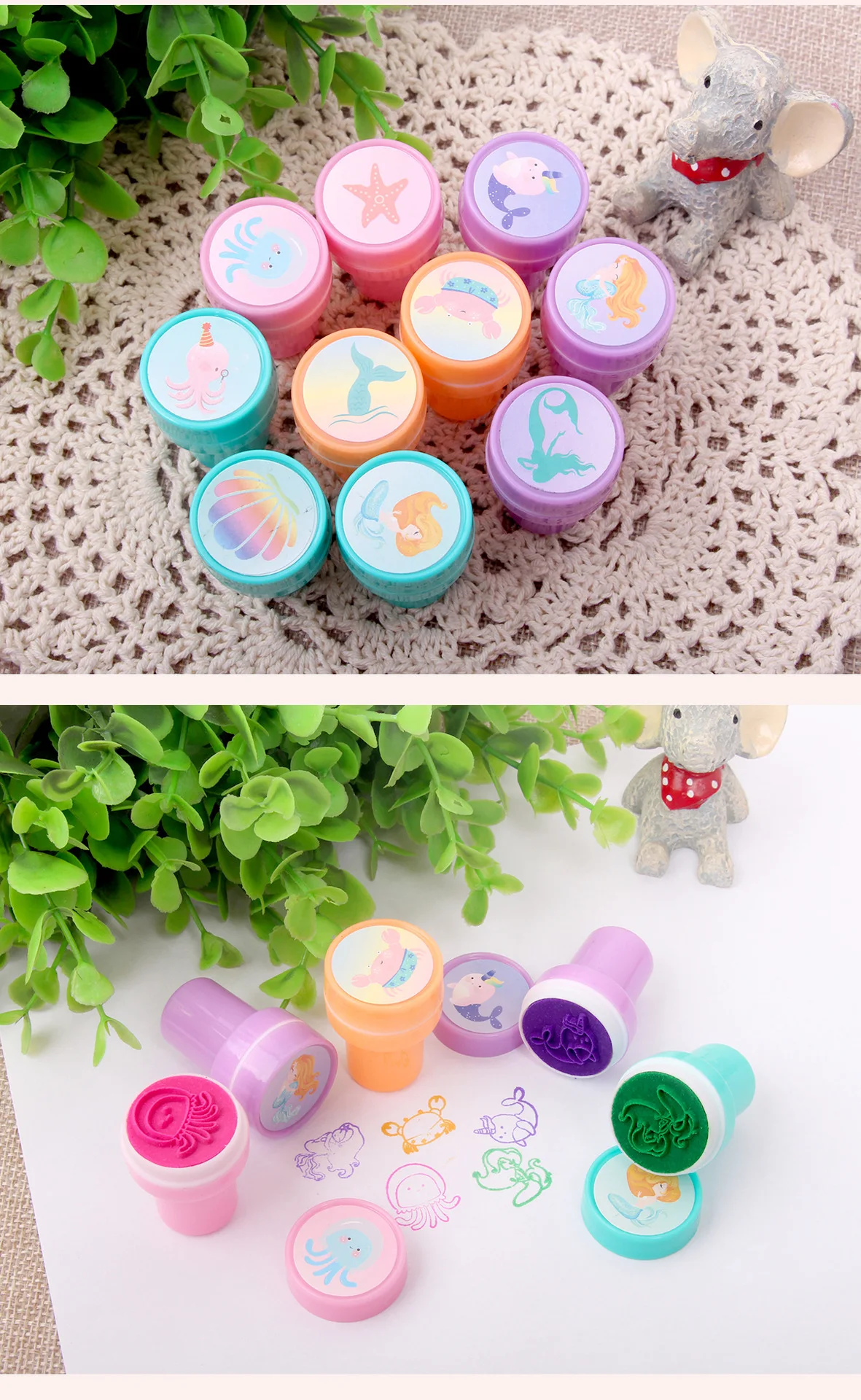 Description Picture 3 of item10PCS Cartoon Self-ink Stamps Toy Gift Kids Favor Mermaid Unicorn Birthday Party Children Gift Christmas Wedding Guest Giveaways