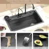 Black Kitchen Sink Twin Waterfall Kitchen Sink 31.5" Stainless Steel Single Bowl Sink with Faucet, Modern Honeycomb Workstation 4