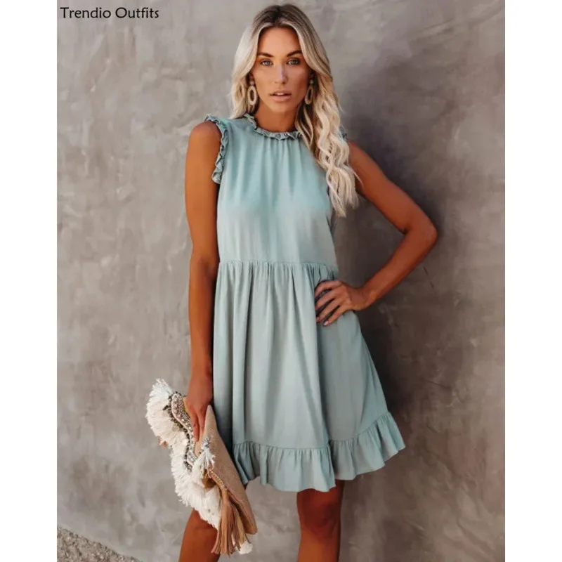 

2024 Spring/summer New Short Skirt Solid Color Pullover Sleevelesses for Women Party Long Casual Sexy Club Desigual Dresses