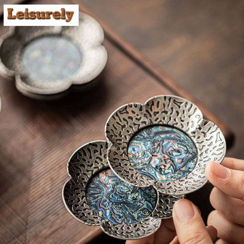 Hammer Patterned Zinc Alloy Petal Coasters Luxury Stand for Mugs for Coffee Cups Saucer Anti-scald Placemats Teacup Base Teaset