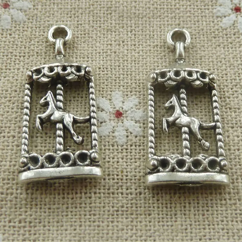 120 Stück tibetische Silber-Karussell-Charms-Anhänger, 33 x 15 mm, C560, DIY-Schmuckherstellung, Kunsthandwerk – Detail 1