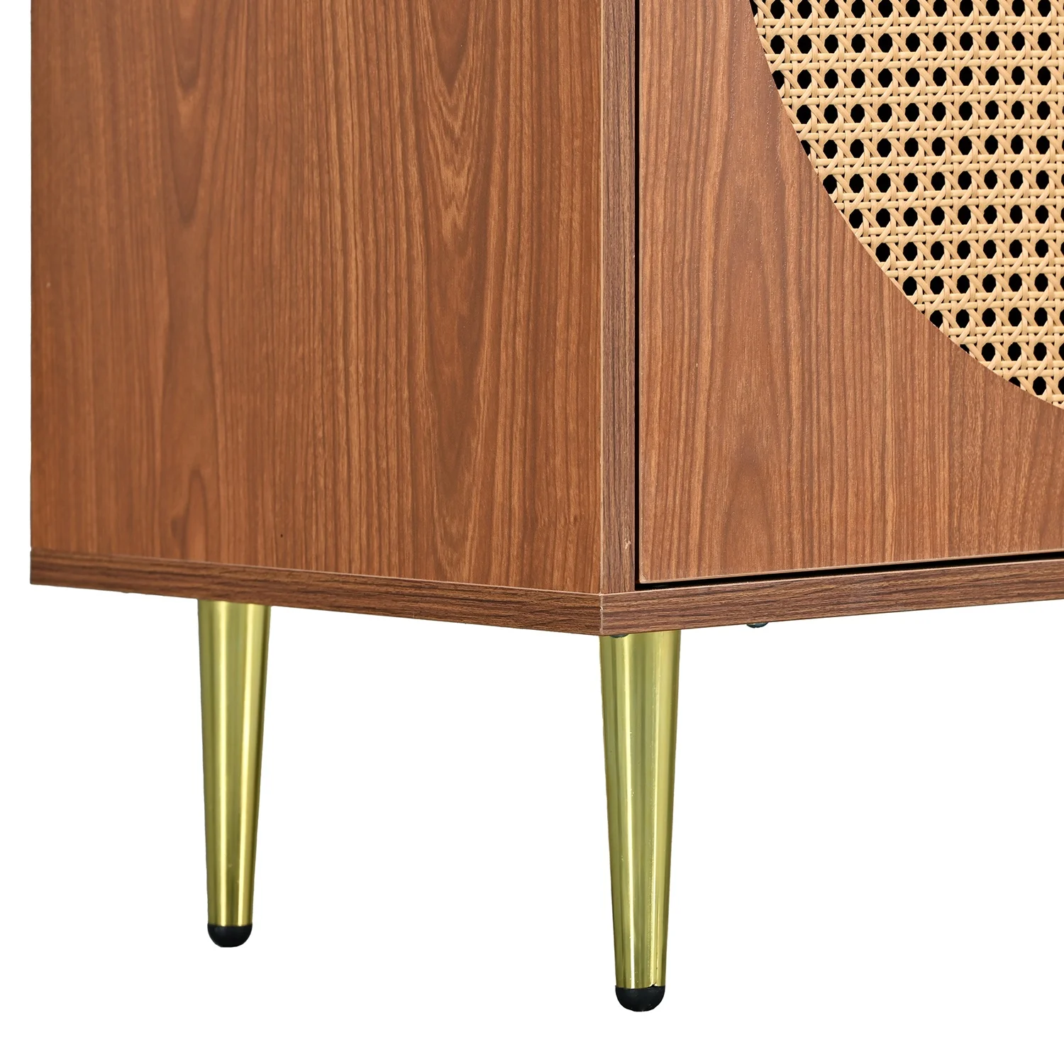 Sideboard mit 3 Rattan-verzierten Türen, Kommode mit Metallgriffen, für Schlafzimmer, Wohnzimmer und Büro – Detail 21