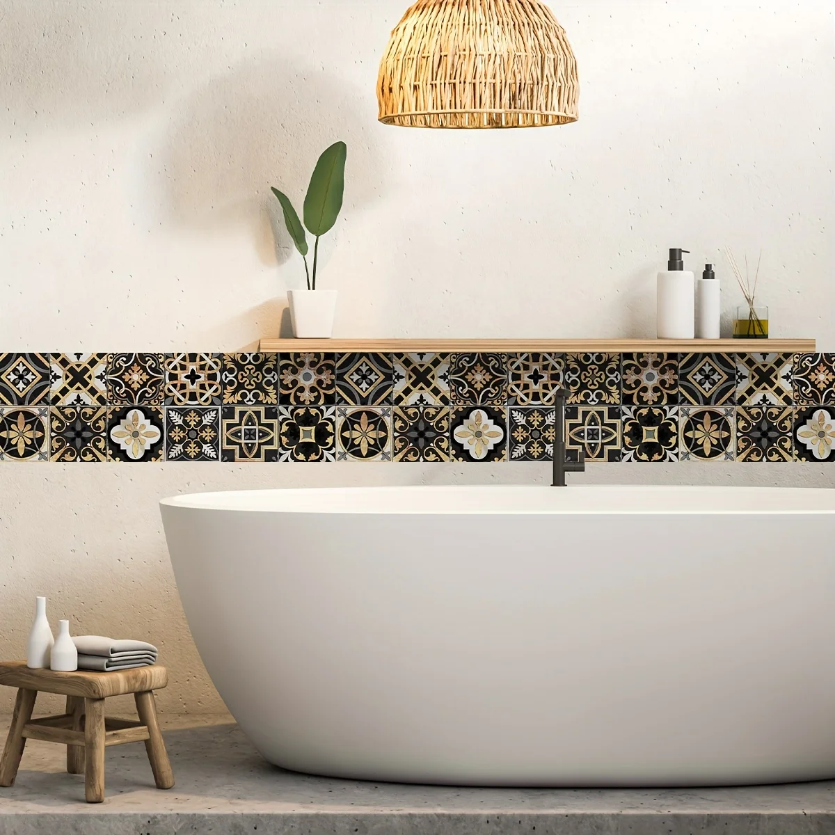 12PCS Vintage Mexican Folk Art Bathroom Bathtub Wall Sticker Self-adhesive
