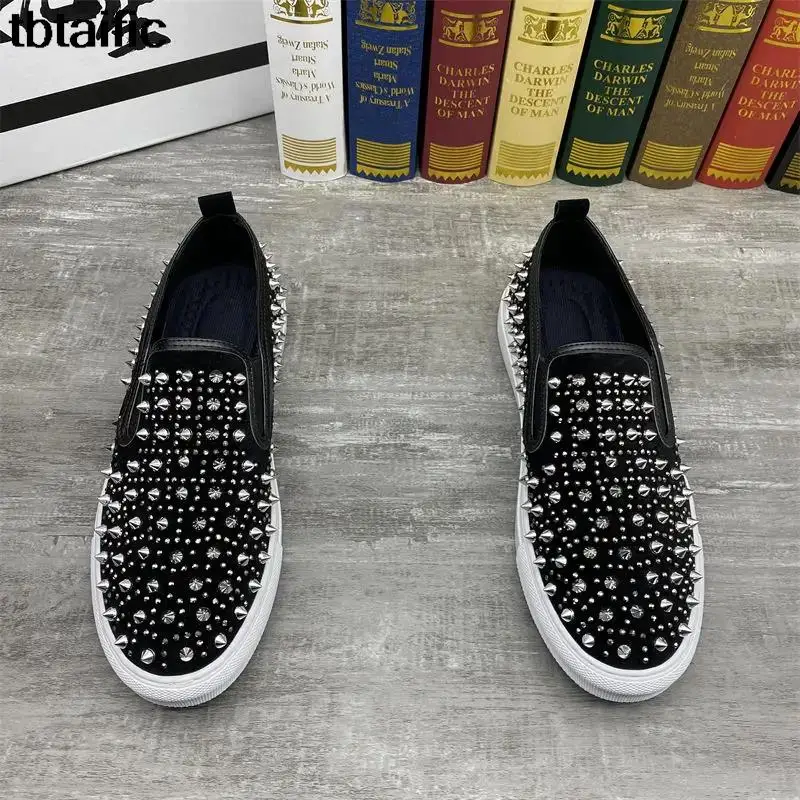 

High Quality Handmade Rhinestone Loafers Men's Sports Shoes Flat Leather Shoes Pointed Toe Casual Shoes Party Prom Shoes Slip-On
