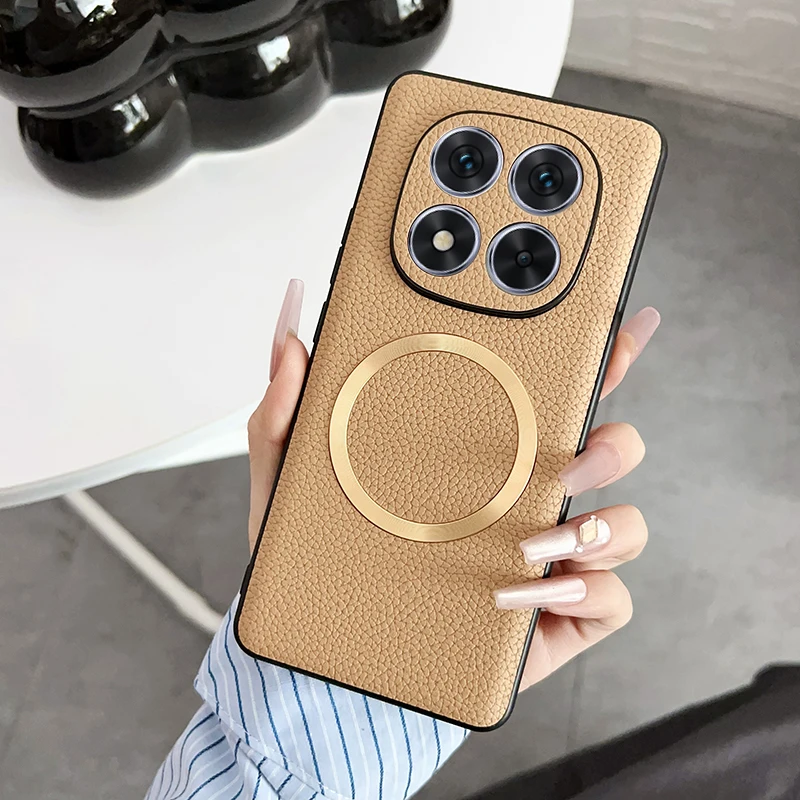 Minimalist Luxury Magnetic PU Leather Lichee Pattern Anti-Slip Ultra Thin Case