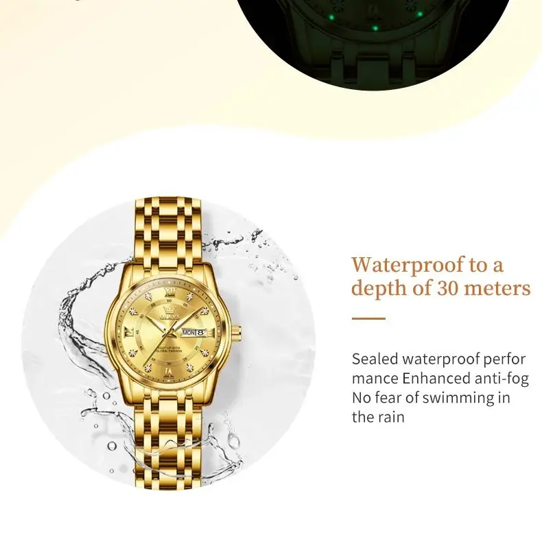 OLEVS Gold Watch for Men Women Sets Stainless Steel Luxury Lover's Watch Business Quartz Couple's Watches Red Love Gift Box