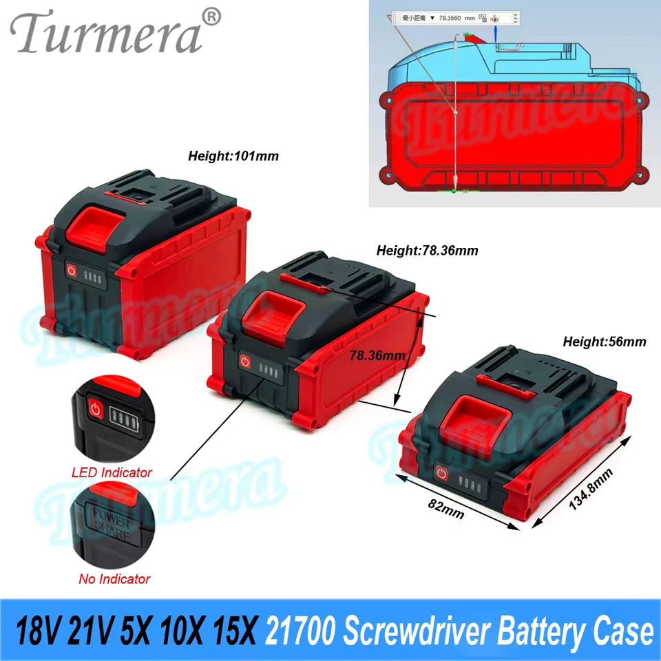 18V 21V Screwdriver Battery Case for 5X 10X 15X 21700 Battery with 5S BMS 40A Max.60A for Replace Electric Drill Use