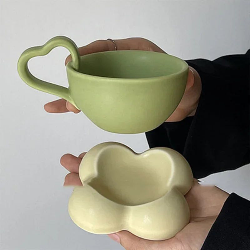 

Дорожные милые кофейные чашки, тарелки, эспрессо, Mate Heart, многоразовые фарфоровые чашки, тарелки, необычная эстетика, набор керамических чайных чашек