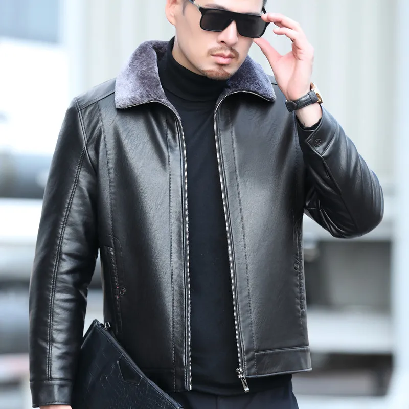 YXL-835 Men's Jacket Leather Autumn and Winter Style Fur One