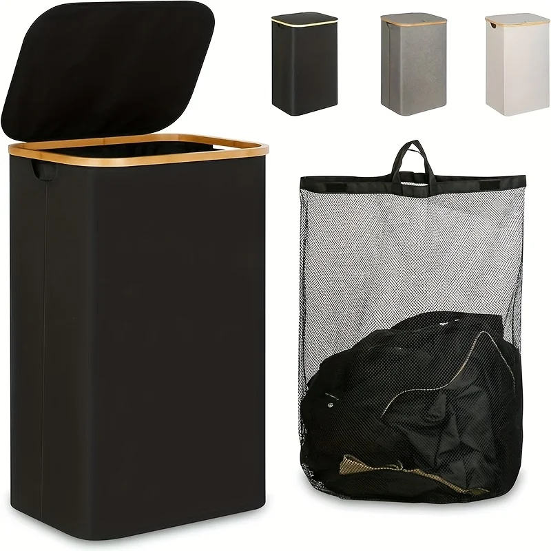 Laundry Basket Portable Hamper Portable Storage Basket with Lid and Removable Inner Bag for Dormitory