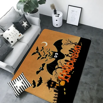 CLOOCL 거실용 할로윈 카펫, 묘지 박쥐, 3D 프린트 도어매트, 아늑한 플란넬 지역 러그, 축제 장식 선물