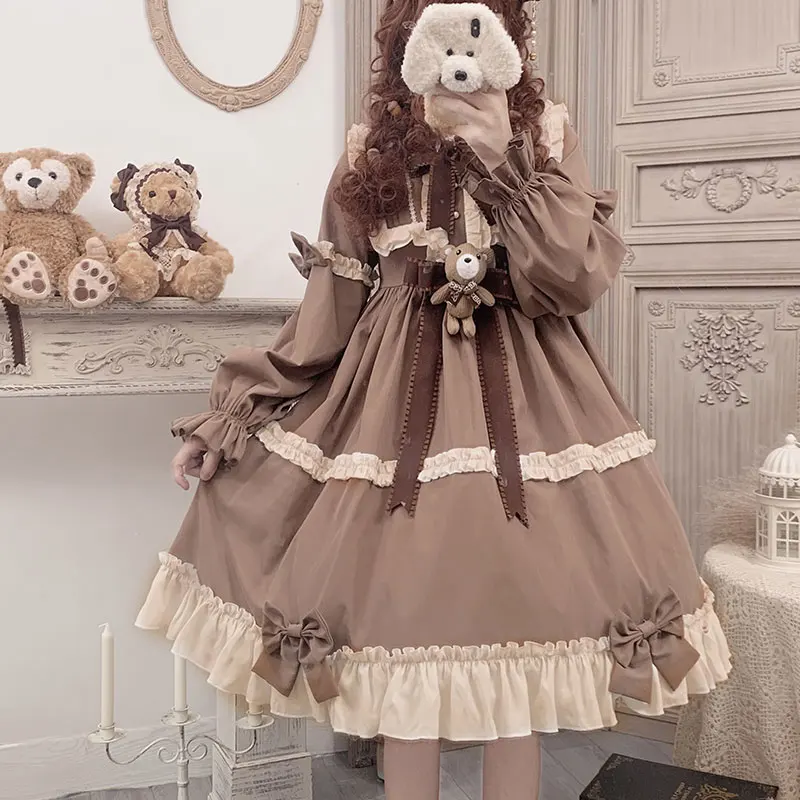 

Brown Kawaii Maid Lolita Dress Women Caramel Gothic Vintage Op Tea Party Girl Lolitas Daily Sweet Girl Dresses Victorian