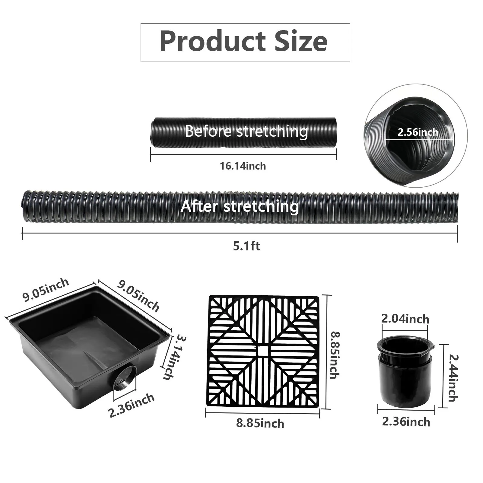 Rain Gutter Downspout Extensions Catch Basin Downspout Extension Kit Flexible Down Spout Extender for Yard Ground and Lawn