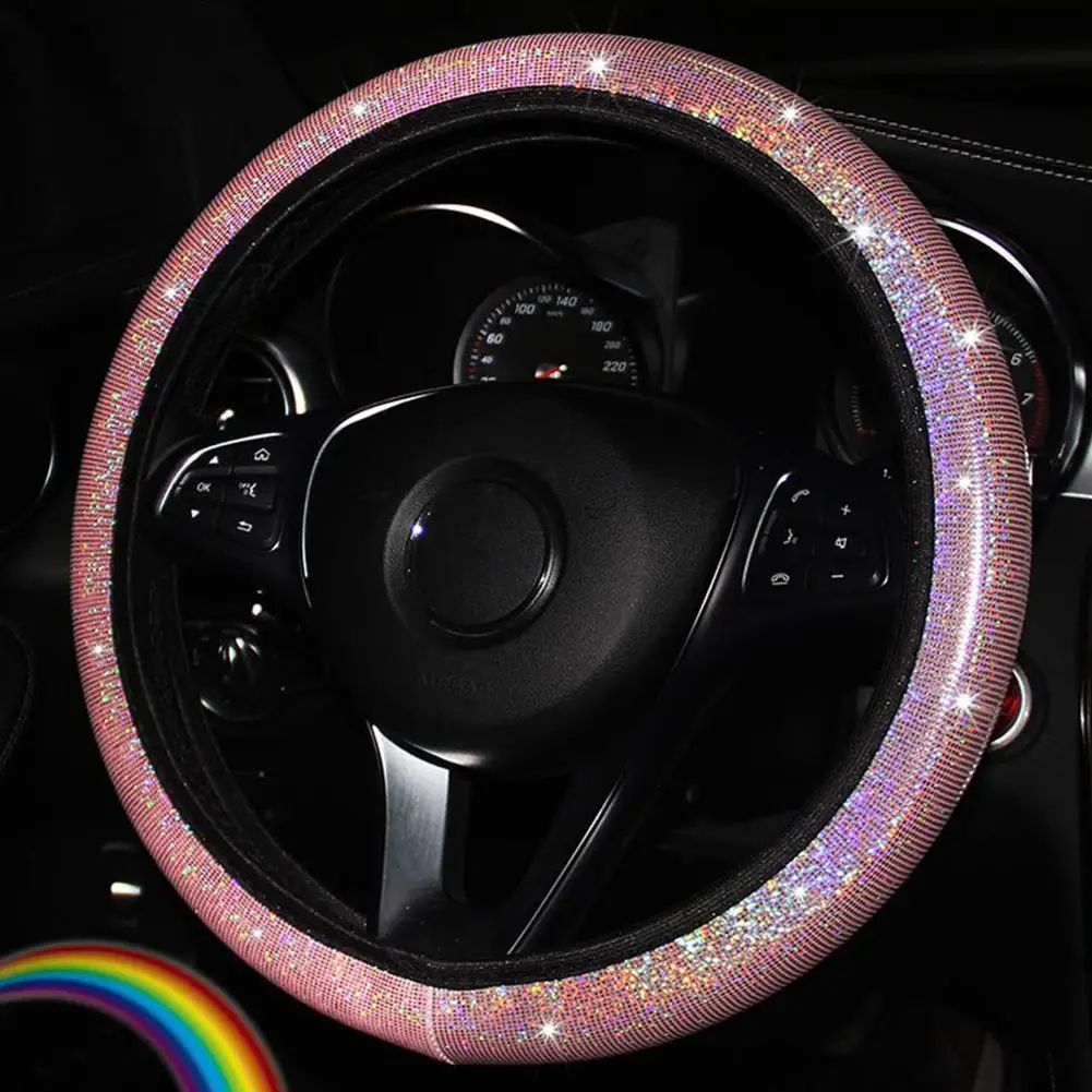 Car Steering Wheel Cover Colorful Hot Stamping Luxury Crystal Rhinesto –  one_way_lane