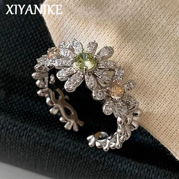 XIYANIKE Sparkling Zircon Daisy Flower Open Rings For Women Romantic Fashion New Jewelry Gift Party Wedding Wholesale anillos 1