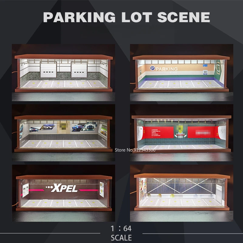 

1/64 Parking Lot Scene Simulation Underground Garage with LED Light Display Cabinet Mini Scale Toy Car Model Dust Storage Box