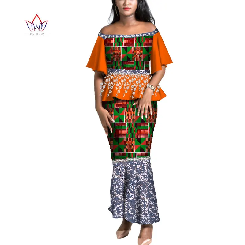 Brw New Style African Skirt Set For Women Dashiki Off Shoulder Sleeve