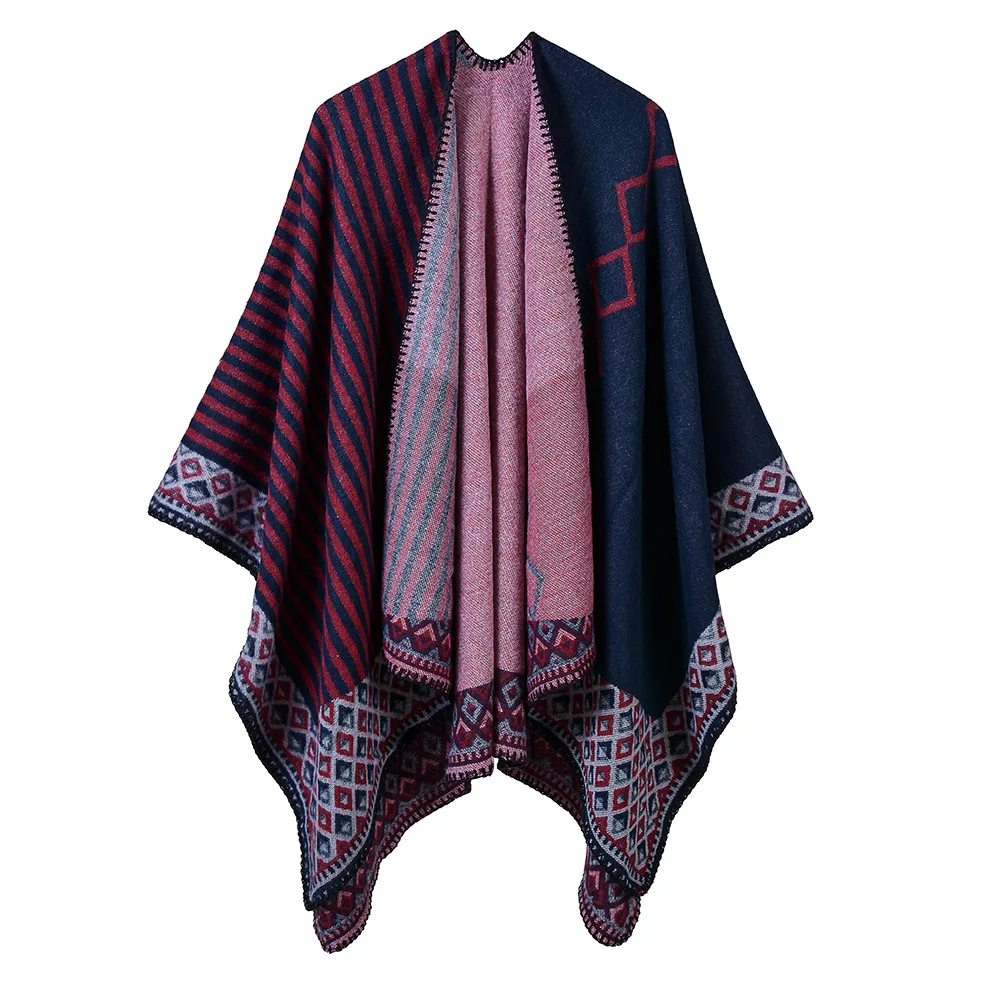 

2022 Women's Autumn Winter Stripe Office Air Conditioning Room Korean Warm Shawl Thickened Warm Shawl Cape Ponchos Lady Coat P8