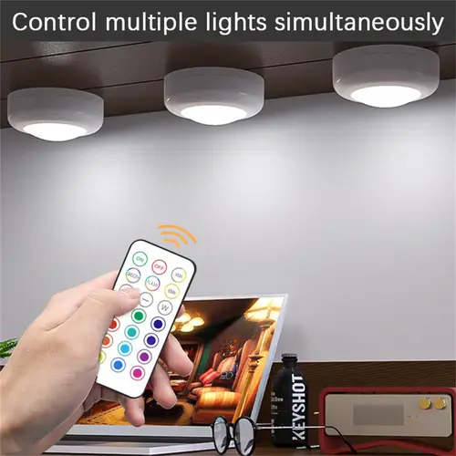 RGB LED Under Cabinet Lights with Remote Control Battery Powered Wireless Dimmable Night Lamp LED Lights for Home Wardrobe Light - Image 2
