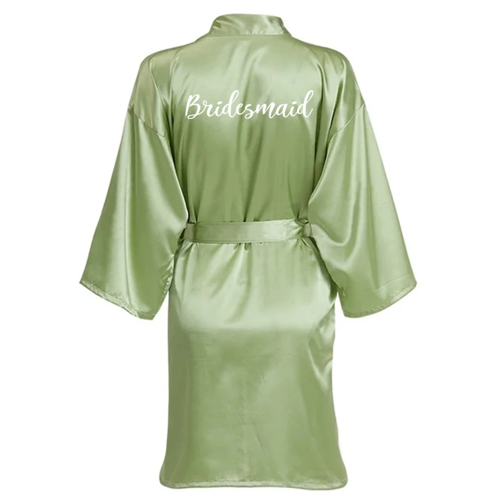 Sage Green Satin Kimono with Team Bride Embroidery
