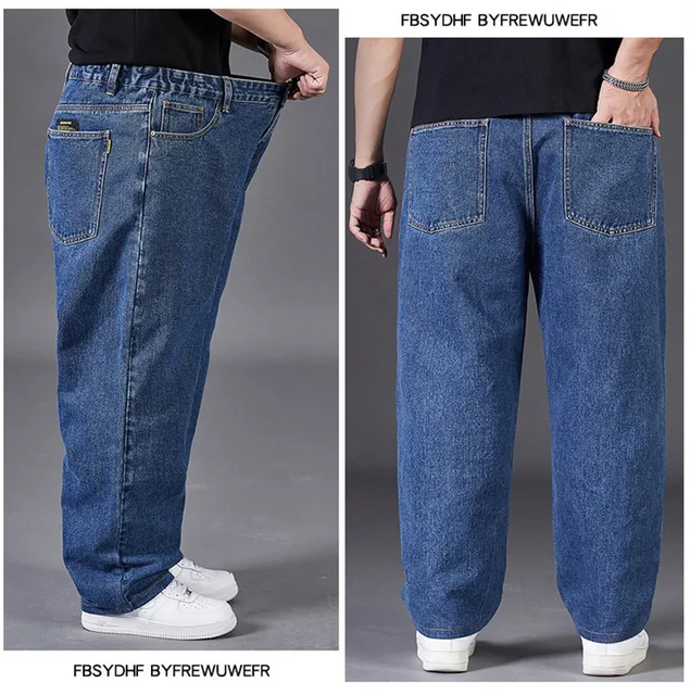 Jean grande taille pour hommes avec ceinture élastique, pantalon en Denim, Tube droit, respirant, ample, vêtements de rue, pantalons décontractés 1