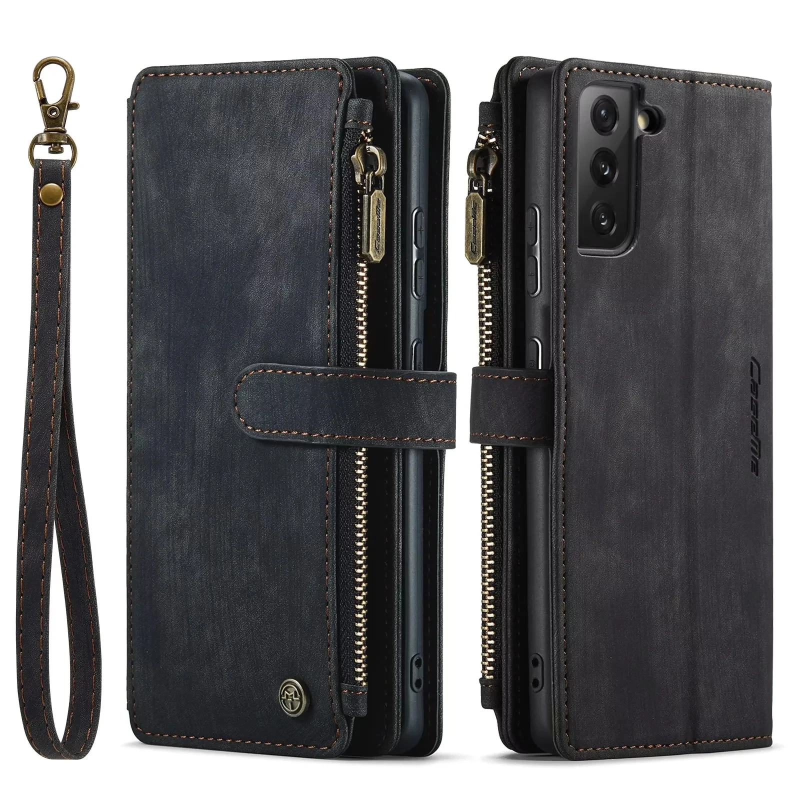 Elegant PU Leather Wallet Case with Card Holder and Strap, Book Flip Design