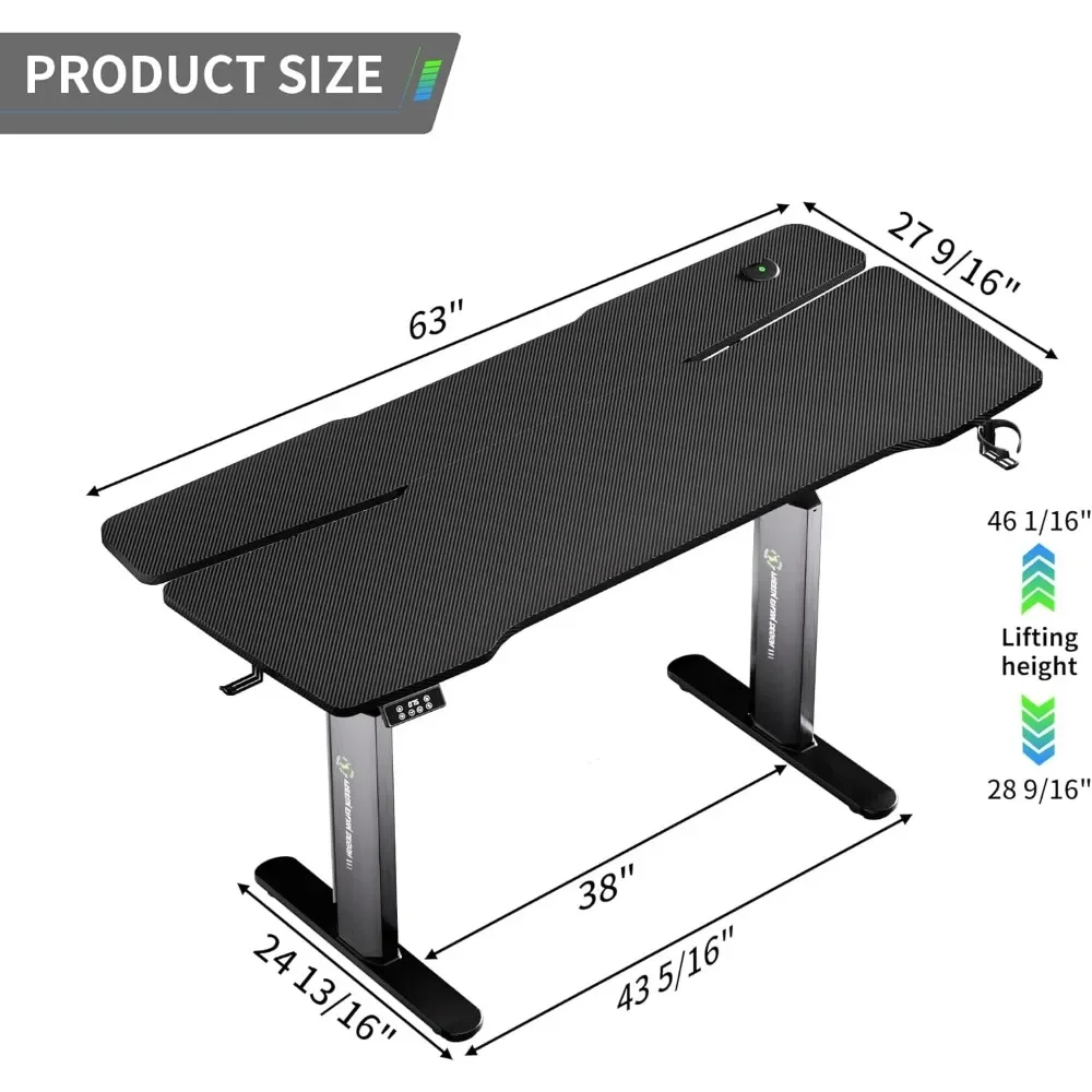 Gaming Standing Desk, Electric Height Adjustable Desks, 63x28 Inch Desks with Mecha LED Panel, Ergonomic Computer Desk 4