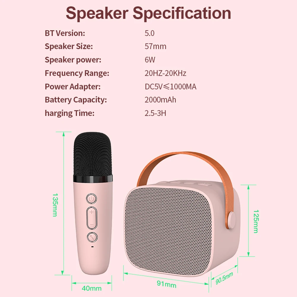 Mini Karaoke Machine Portable Bluetooth Speaker 1-2 Wireless Microphone  Portable Karaoke Speaker Set Music Player for Party Home