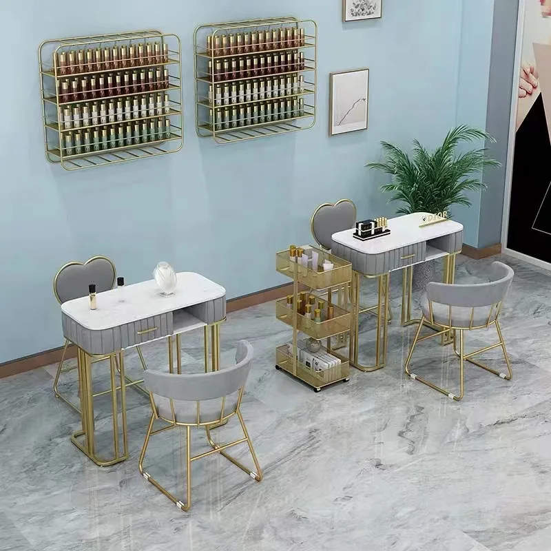 

New Modern Marble Style Salon Furniture Metal manicure salon nail table