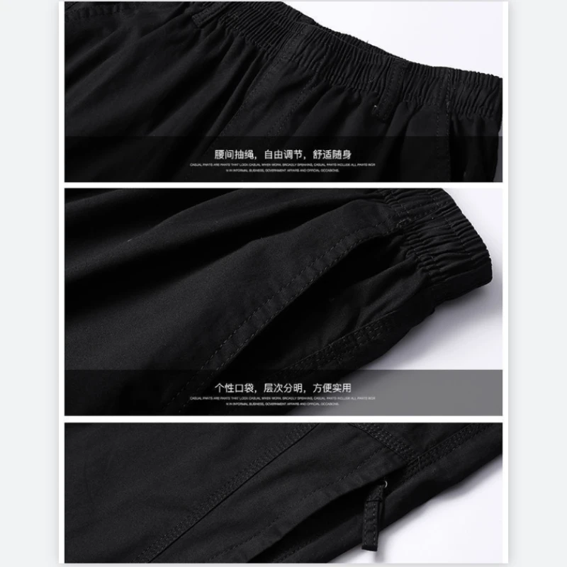 100% Pure Cotton Casual Pants for Men High Waist Loose Cargo Trousers Outdoor Multi-Pocket Straight Joggers Male Cargo Pants 6