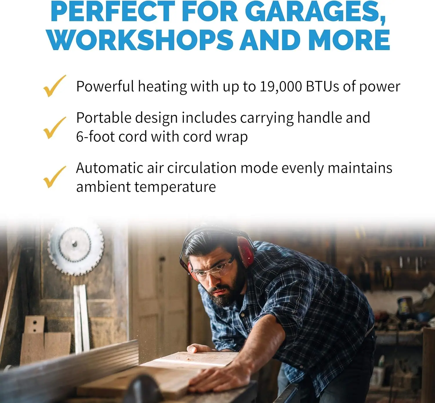 Portable Heater (240V) Portable Electric Garage Heater Heats Up to 600 sq. ft. with 6-Foot Cord Wrap and Carrying Handle 5600