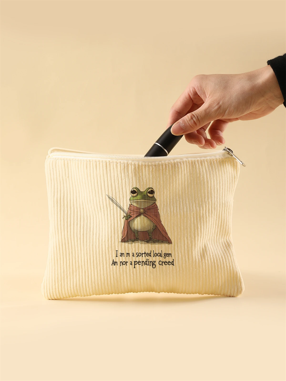 Women's Corduroy Travel Cosmetic Bag Portable Large Capacity Makeup Storage Organizer Zipper Clutch Purse Make up Bag