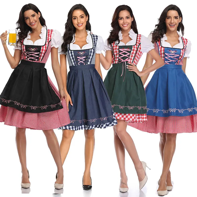 

Adult Women Oktoberfest Dirndl Carnival Party Traditional German Bavaria Beer Girl Dress Maid Costume Dress Apron Outfit