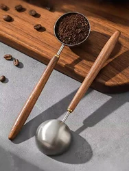 Vintage Walnut Handled Stainless Steel Scoop - Coffee, Tea, and Seasoning Spoon - M