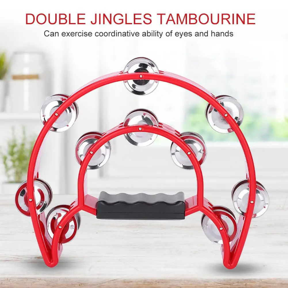 Double Row Round Handbell Tambourine Double Half Moon Percussion Drum Party Baby Game Toy