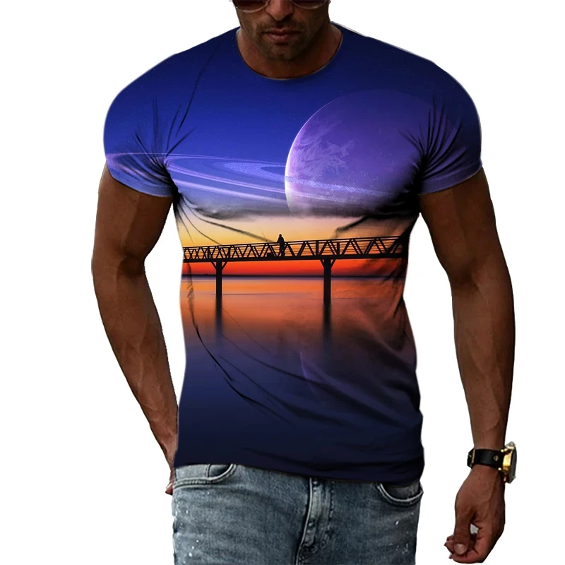 

Landscape Graphic T Shirts Fashion Lakes Mountains 3D Printed T Shirt For Men Casual Streetwear Women Tees Oversized O-Neck Tops