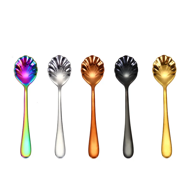 Creative Stainless Steel Shell Spoon Non-slip Multi-color Coffee Mixing Spoon Multi-purpose Dessert Spoons Kitchen Accessories