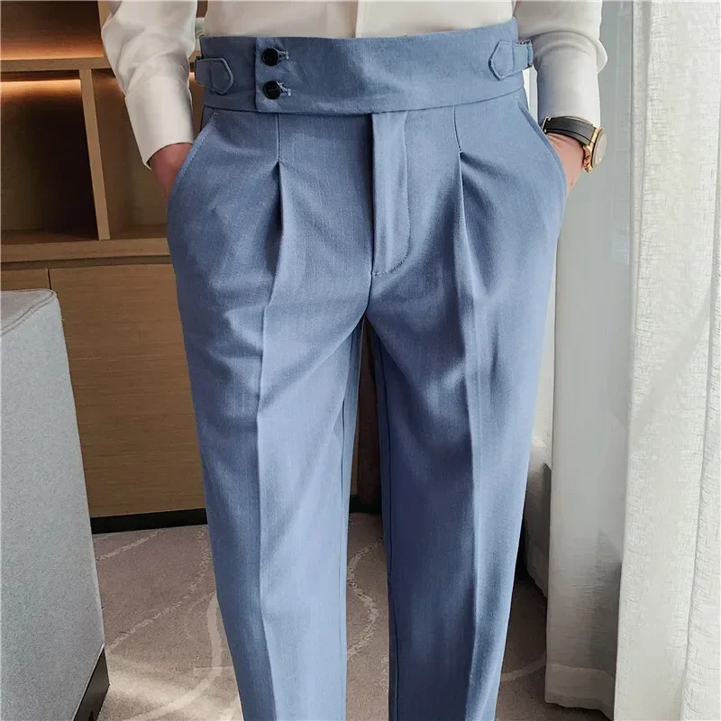 Men Pants Suit Pants High Waist Men Dress Pants Trousers Autumn British Style Straight Slim Fit Suit Pants Solid Casual Fashion Men Clothing