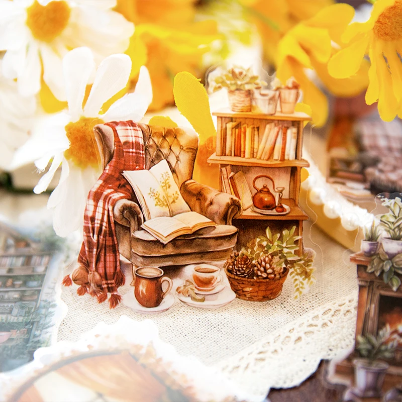 

10Pcs/Pack Warm Cabin Series PET Stickers Collage Card Aesthetic Scrapbooking DIY Hand Account Accessories Art Design Sketchbook